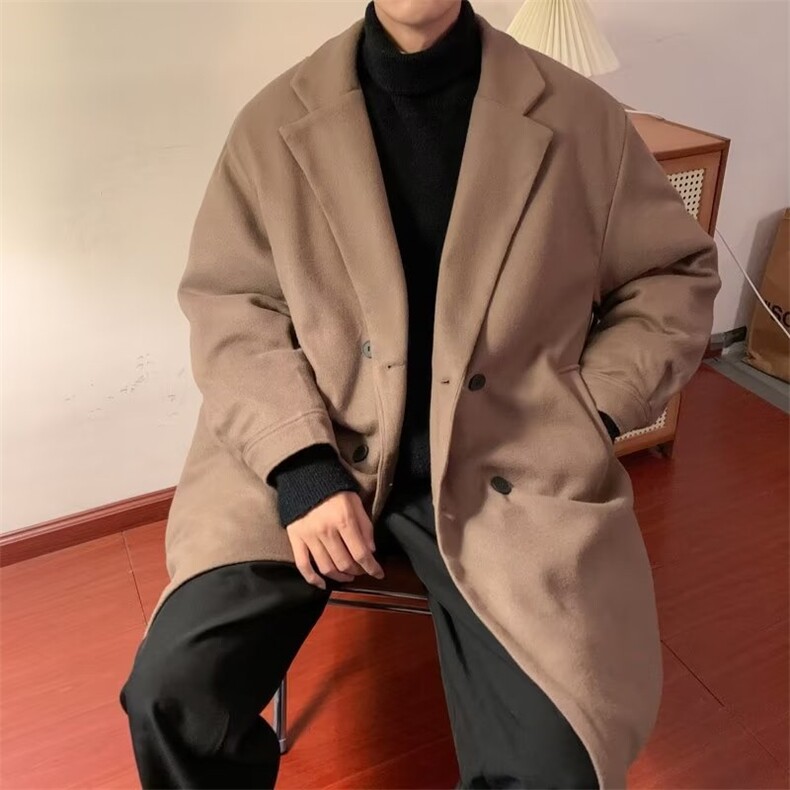 单排扣新款港风流行男格子西装领夹棉长款毛呢大衣LC05P86,男装毛呢大衣,星座1116-2