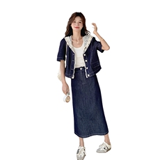 甜美蕾丝牛仔半身裙套装女夏2025新款宽松显瘦独特漂亮百搭两件套，女装套装/套裙，2C012