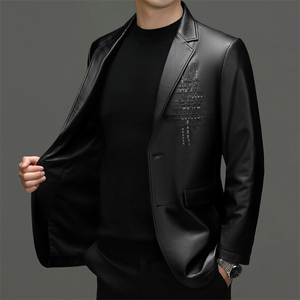 8026秋冬新款海宁皮衣男山羊皮西服外套韩版休闲皮衣P1020图片