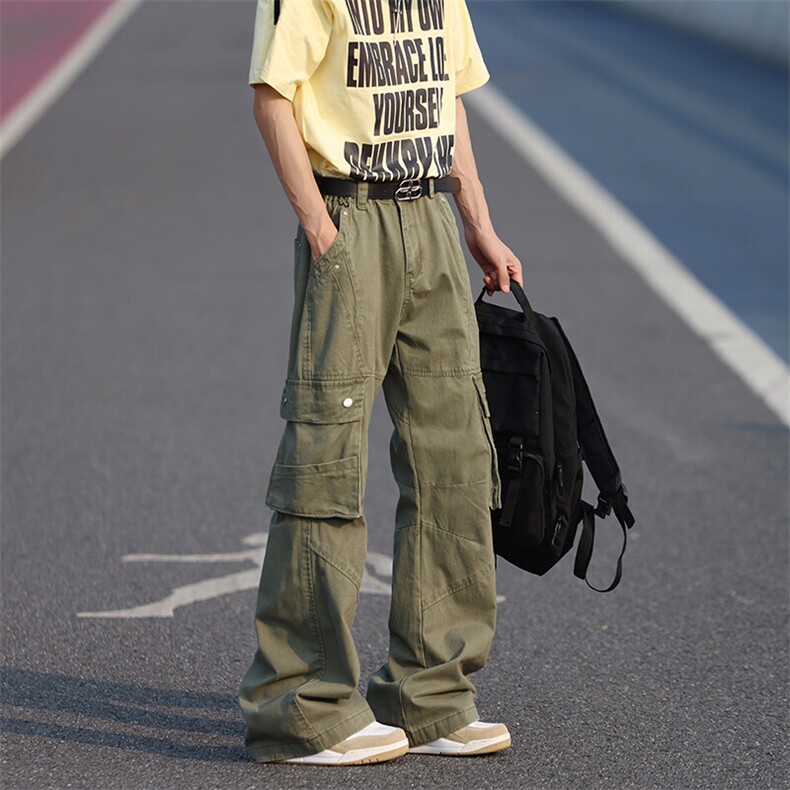 美式复古解构多口袋微喇叭工装裤男高级感宽松直筒裤子K0994-P70，男装工装外套，星座308B-1