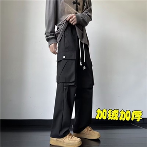 加绒工装休闲裤男港风潮流高街帅气2024冬季新款ins长裤K4837-P43图片