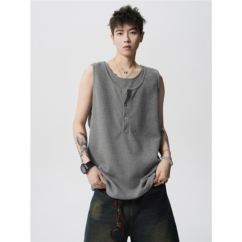 现货-原创-假两件背心休闲T恤宽松坎肩大码1016-1T345P32K59，男装背心/马甲，星座1016-1（原电商B408-1）