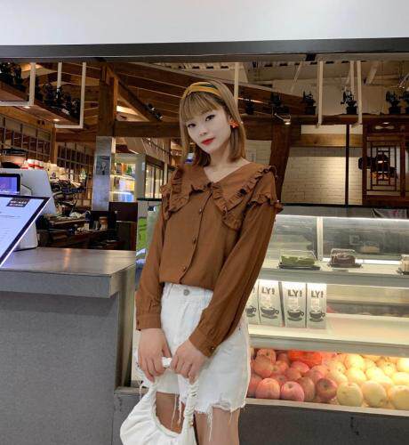 超逸世家4217意法2021秋季新款木耳边长袖衬衫休闲百搭，女装衬衫，超逸世家