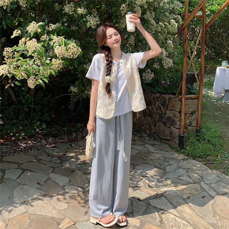 新中式国风马甲休闲裤套装女夏2025新款巨好看甜美两件套夏日漂亮,女装套装/套裙,2D148