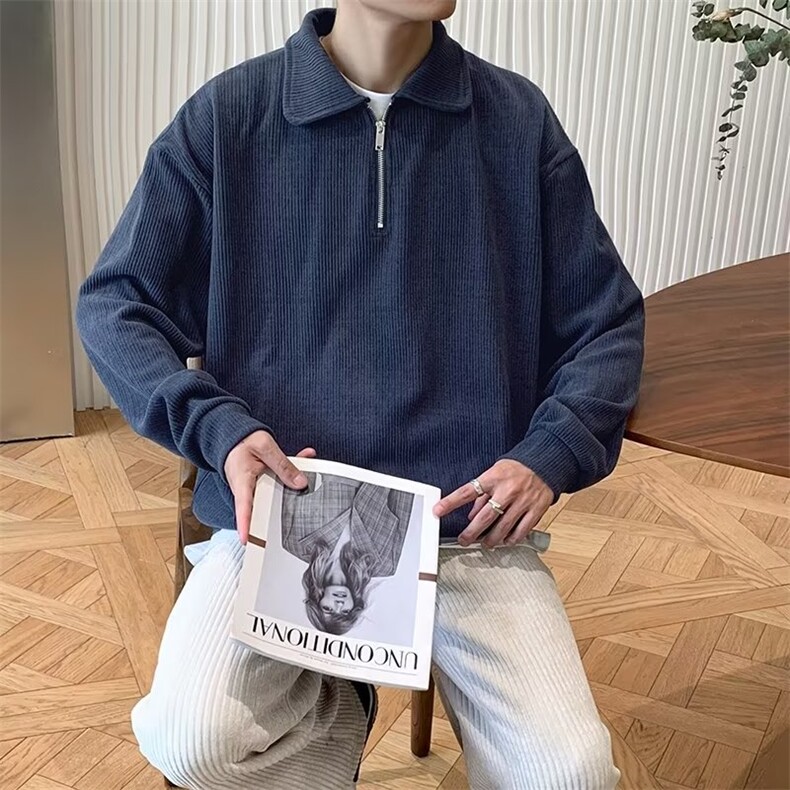 英伦雅痞藏青色卫衣男潮牌痞帅炸街半拉链polo衫轻熟风高级感外套,女装短外套,星座601-2