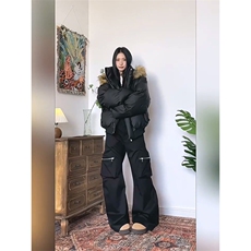 现货三防重磅硬挺boxy短款羽绒棉衣座山雕大毛毛领PU皮棉服外套冬，男装棉衣，电商A486-1