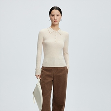 2025舒适百搭秋冬新款polo纽扣长袖打底修身，女装羊绒衫，玛卡隆羊绒