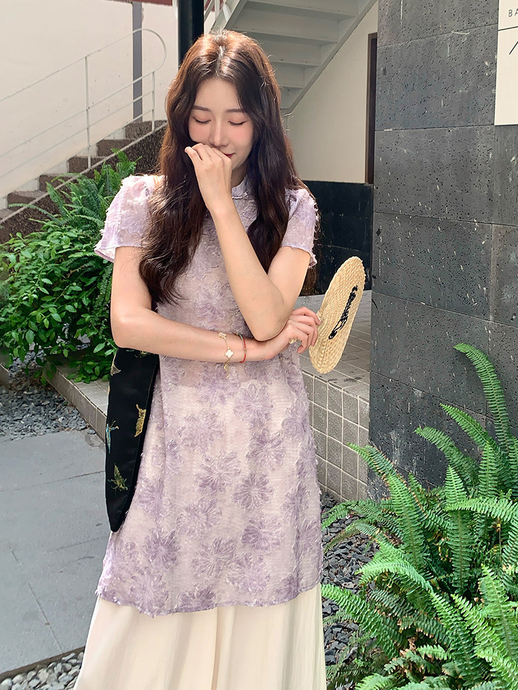 88088新中式国风套装气质复古立领盘扣上衣休闲阔腿裤两件套夏季,女装套装/套裙,浙宝305