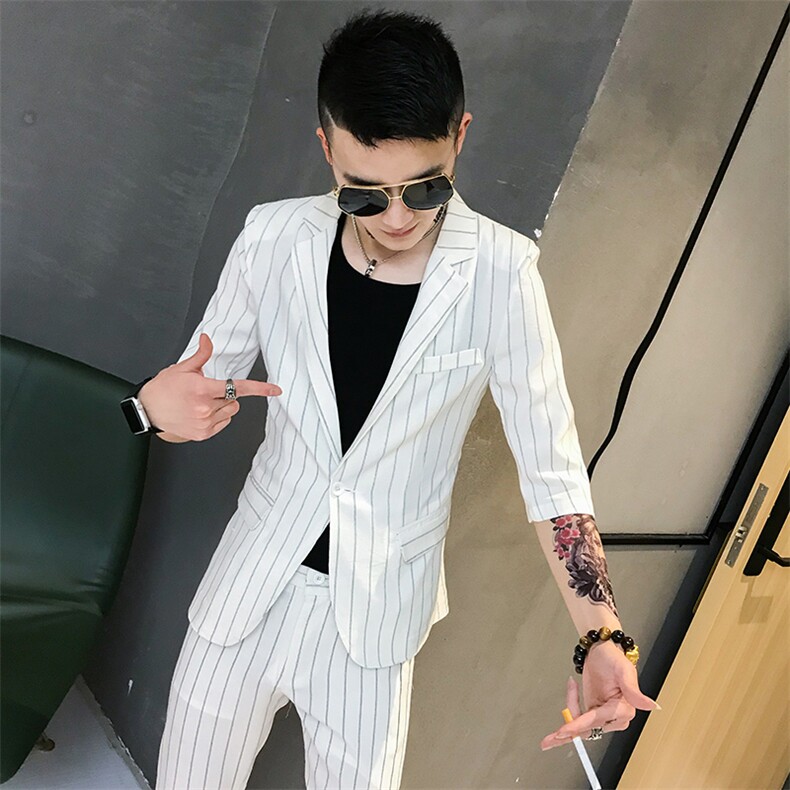 夏新款韩版休闲男士社会小伙中袖小西服套装外套A,男装西服套装,星座406