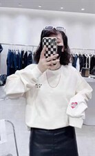 现货秋季新款慵懒风刺绣爱心长袖卫衣，女装卫衣/绒衫，九月