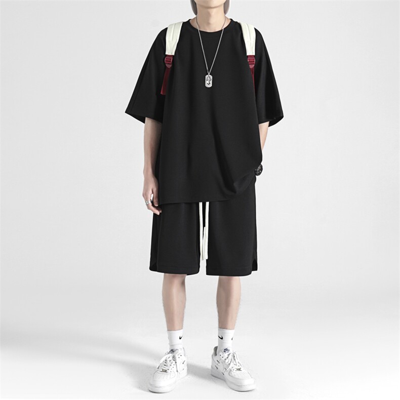 wassuphappy短袖t恤男士夏季潮牌休闲套装青少年冰丝短裤运动服,男装休闲套装,星座718