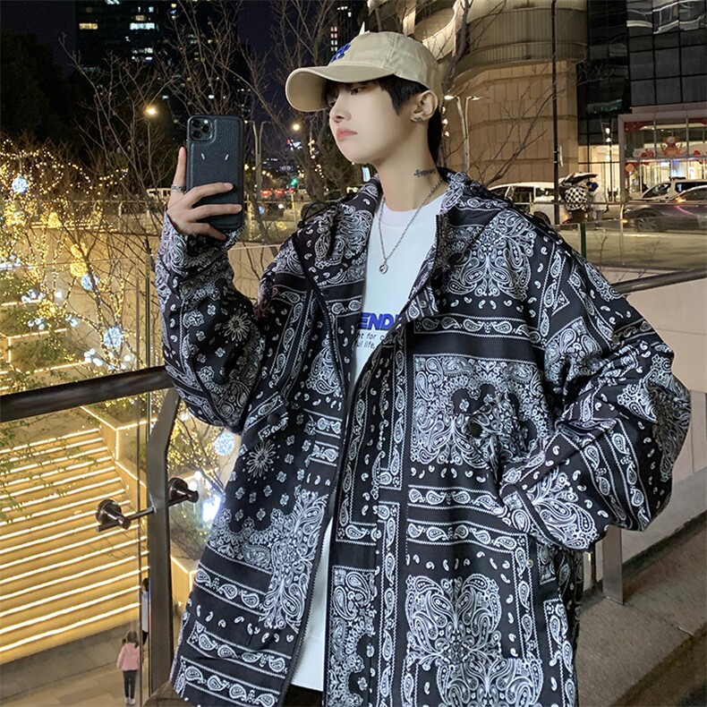 XZ213-19JK41-P98控118港风大码秋季潮牌印花连帽冲锋衣夹克上衣,男装夹克,星座213