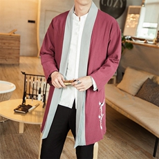 风男唐装复古刺绣开衫外套中式中长款汉服披风风衣JK617P85，男装风衣，钱塘788(原4013)