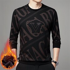 男士长袖加绒上衣男中年圆领休闲印花卫衣男装打底衫2023秋季新款，男装卫衣，电商B212（原钱塘6029）