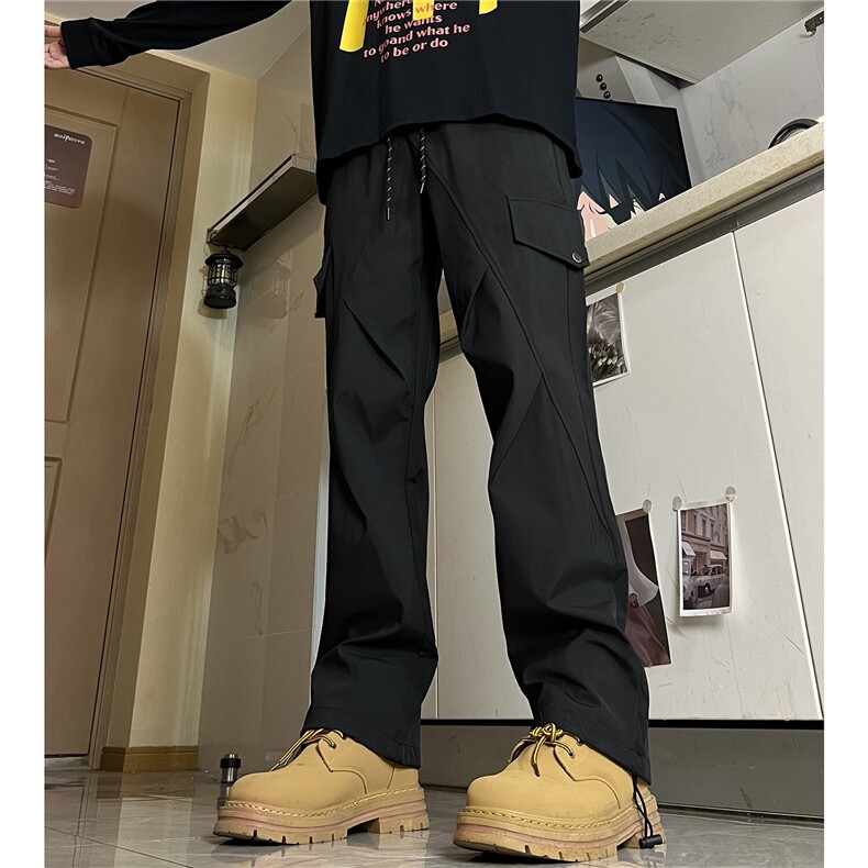 聚酯纤维小众设计感登山冲锋裤防风防水直筒工装裤子骑行裤,男装工装外套,电商A086-1