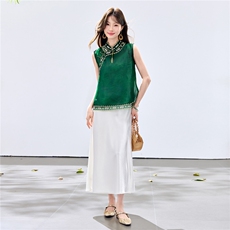 夏季新款现货！2026新中式立领优雅复古刺绣马甲+吊带连衣裙女，女装套装/套裙，宝儿家