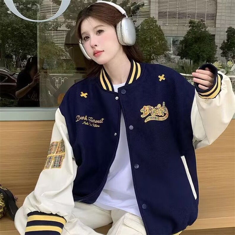 棒球服外套女2025春季新款前后刺绣拼接美式宽松休闲春秋夹克,男装夹克,星座1210-1