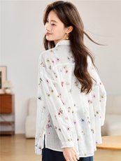 2026春秋季苎麻时尚简约大方气质优雅刺绣休闲透气衬衫，女装衬衫，独衣靓