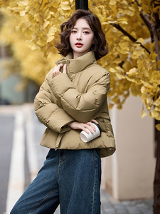 立领短款面包羽绒服女2025冬季新款时尚小个子加厚保暖白鸭绒外套图片