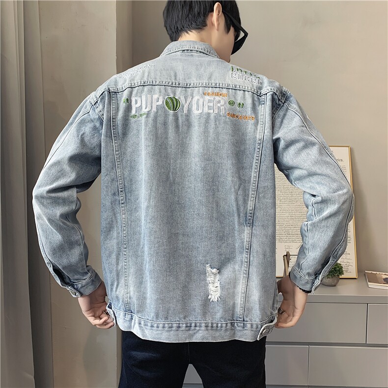 JK822-p80M-5X店主风ins牛仔夹克绣花破洞大码男日系CITYBOY,男装夹克,星座103A