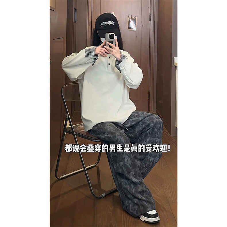 2026新款假两件拼接感上衣港风复古休闲时尚衬衣HY713TP48,男装卫衣,电商A102B