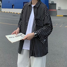 条纹衬衫男夏季日系工装上衣薄款韩版帅气休闲短袖外套W951-P30，男装衬衫，星座512-2