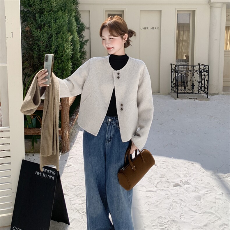 小香风双面羊绒大衣女短款2025秋冬新款韩版宽松显瘦羊毛呢子外套,女装羊绒大衣,2C316