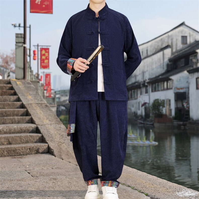 男士外套灯芯绒夹克套装盘扣立领风 XZ1512-2502套装-P130图片