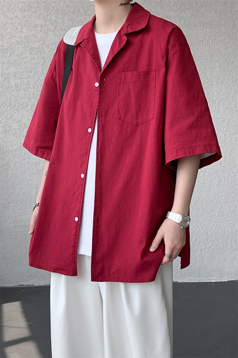 8XL-M亚麻短袖衬衫男夏薄款宽松休闲百搭大码半袖衬衣DC28002P50,男装衬衫,电商B312