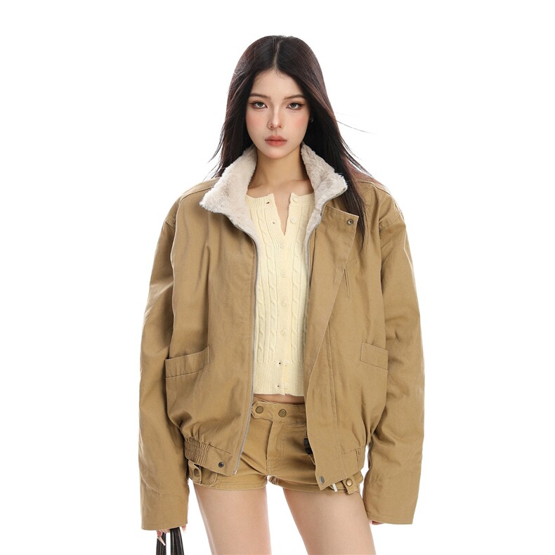 M6031-P113美式立领工装毛领棉服女冬季巴恩风加厚保暖短款夹克,男装夹克,电商B323A