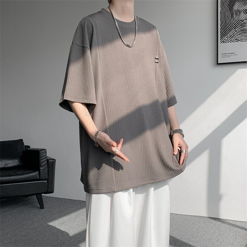 超大码金属标手工设计肌理感短袖T恤8XL-M垂感冰丝半袖DX1220/P38,男装T恤,电商B238