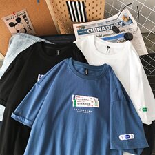 【】A003-HT1157-P25夏装新款包治百病创口贴T恤港风平铺，男装T恤，电商A003