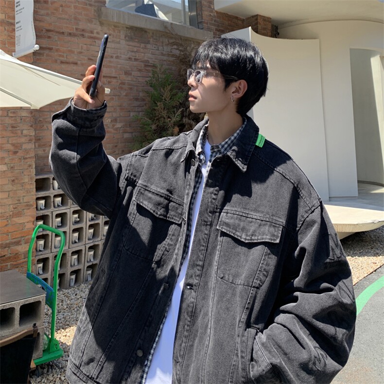 牛仔外套男韩版潮流高街帅字母刺绣2023秋冬新款sin夹克W3683-P68，男装大码男装，星座412-2