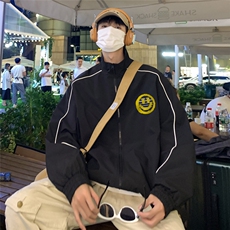 港风24新款春季时尚立领撞色笑脸印花夹克外套潮流F348P65控88，男装夹克，电商A247