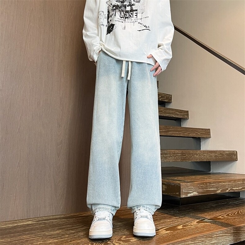 M-8XL春季美式复古牛仔裤特大码宽松直筒裤子阔腿长裤NZ9009/P58图片