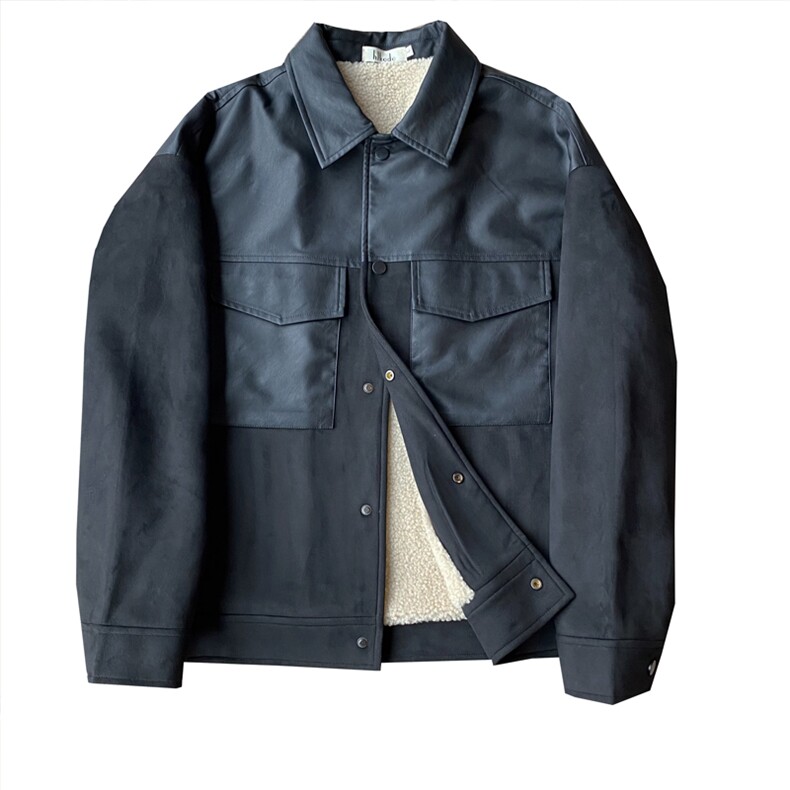 秋店主小伙麂皮绒拼皮夹克外套男，加厚羊羔毛批140JK-3039-P130,男装夹克,电商A236