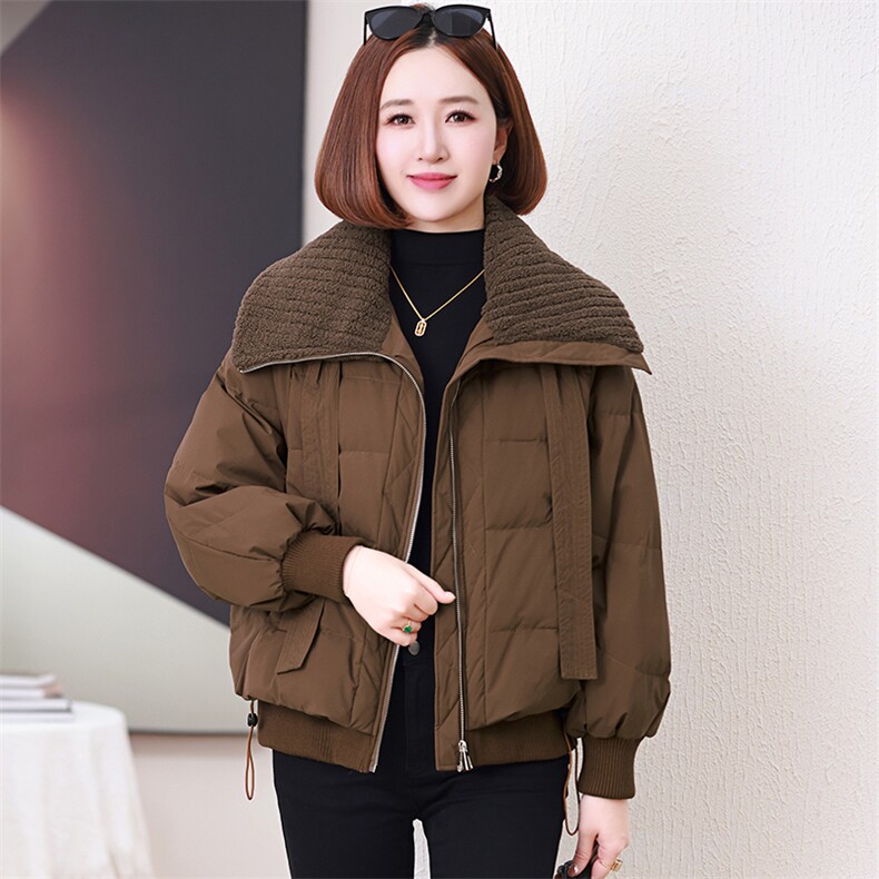 洋气减龄大翻领羽绒服女2024冬季新款宽松气质保暖短款白鸭绒外套,女装羽绒服,婷思杰（原婷想服饰）