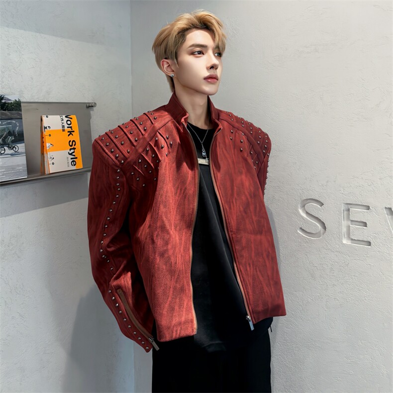 （自家图）男士2025秋季新款男装垫肩皮夹克上衣5301-P105，男装夹克，星座910-5