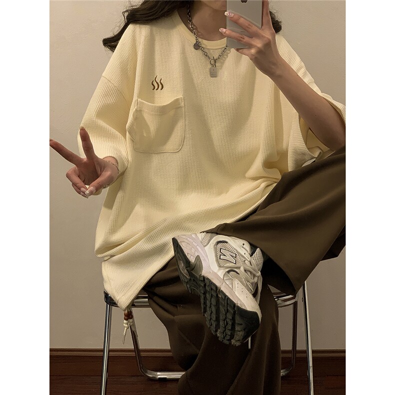 中性风华夫格短袖T恤男大码泡茶设计刺绣T恤男DT8763P40控59图片