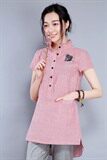 荷叶领卡通动漫衬衫2021年夏季短袖中长款简约纯色宽松，女装衬衫，丽影随形