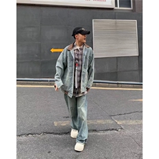 W533-P78复古pu皮拼接牛仔外套男女春秋冬街头宽松翻领工装夹克，男装工装外套，星座911-1