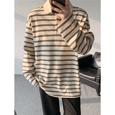 8XL-M条纹定律polo衫男翻领长袖t恤大版宽松上衣CX3011-P39，男装T恤，电商D206-1
