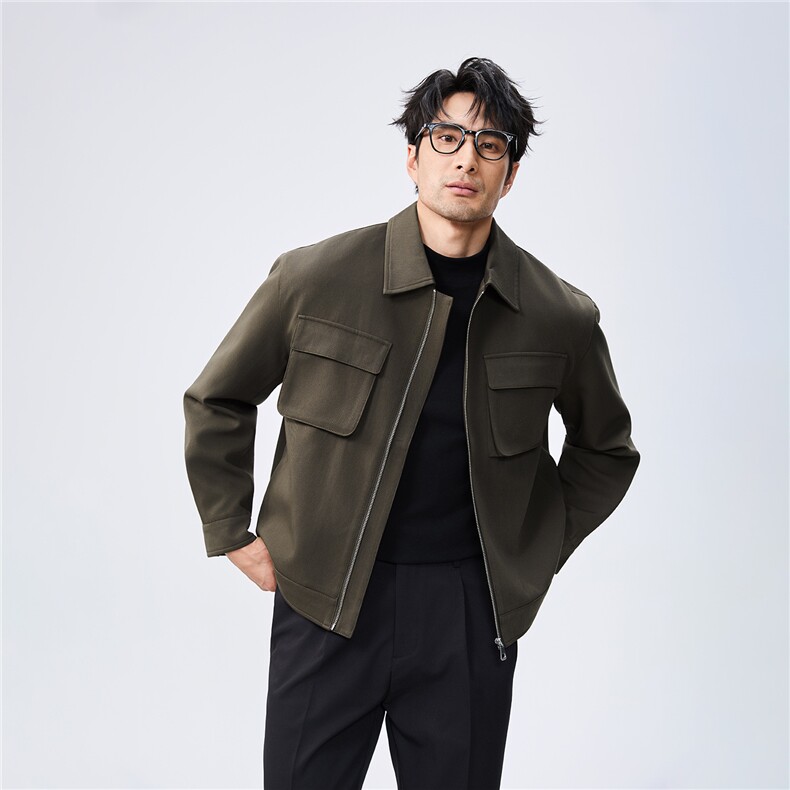 秋季2025老钱风抖音纯色休闲立领夹克店主风A236-82527-P125,男装夹克,电商A236