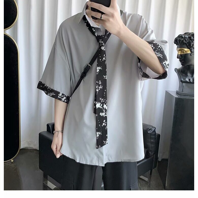 坠感领带衬衫男冰丝潮流帅气学院风DK制服套七分袖衬衣LS1028P29,男装衬衫,星座1013-5