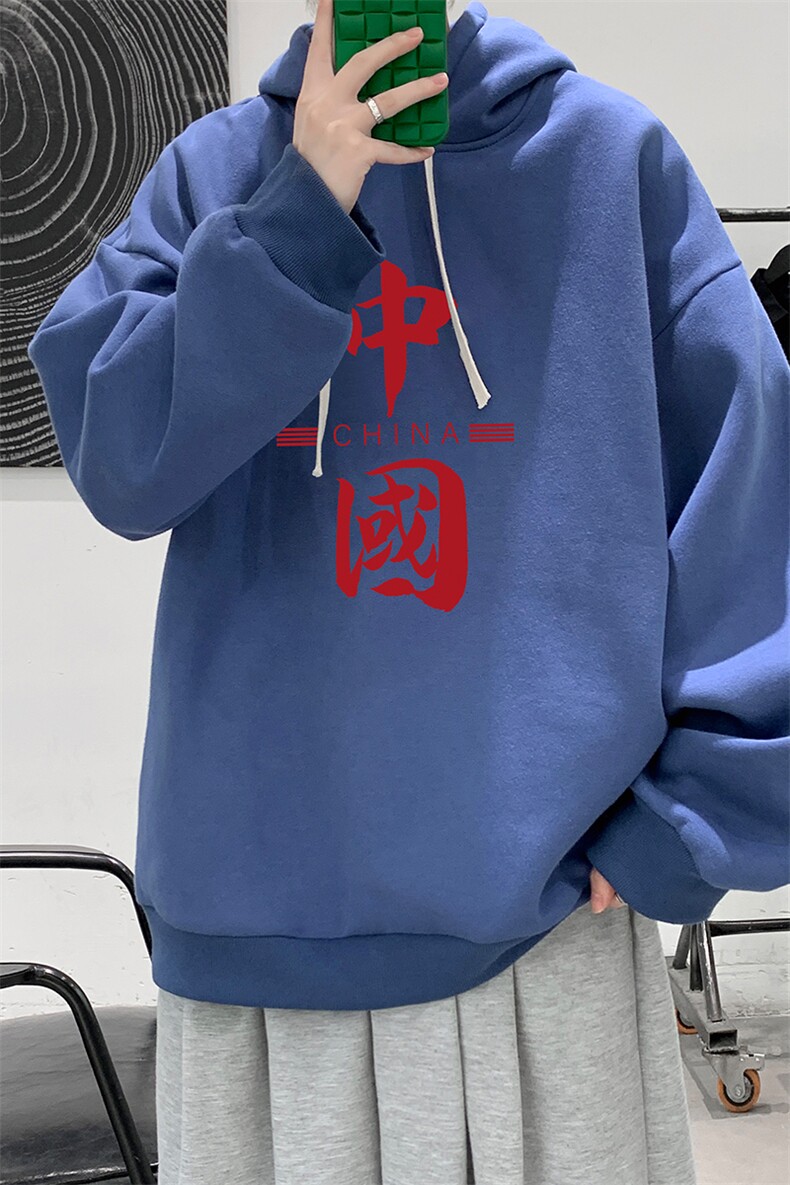 WY2198-P35加绒款-P40纯棉连帽卫衣男大码运动帽衫宽松薄外套男,男装卫衣,电商A040