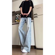美式牛仔裤男女潮宽松直筒高街复古欧美微喇叭牛仔裤NK91-P55，男装牛仔裤，星座208-5
