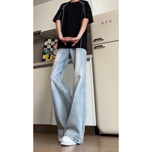美式牛仔裤男女潮宽松直筒高街复古欧美微喇叭牛仔裤NK91-P55图片
