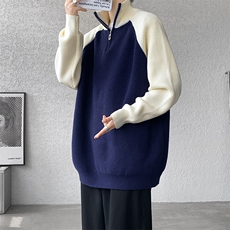 8XL-M半拉链立领毛衣外套男针织衫慵懒拼接插肩袖线衣MY19001P78，男装针织衫/毛衣，电商B312