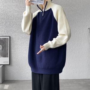 8XL-M半拉链立领毛衣外套男针织衫慵懒拼接插肩袖线衣MY19001P78图片