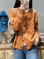 春新款韩版圆领甜美菱形纯色麻花开衫外套女，女装针织衫/毛衣，半城羊绒